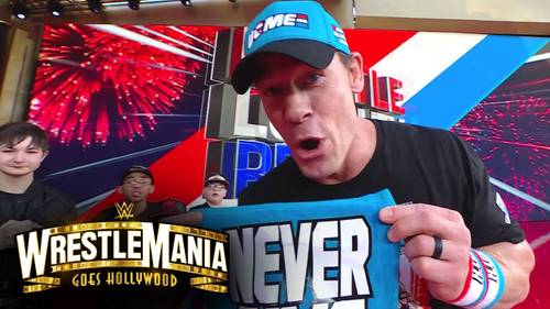 John Cena entrando en WrestleMania 39 con niños de Make A Wish