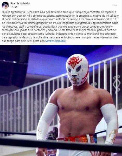 Superluchas - Una foto de un Aramis luchando con una máscara de lucha libre.