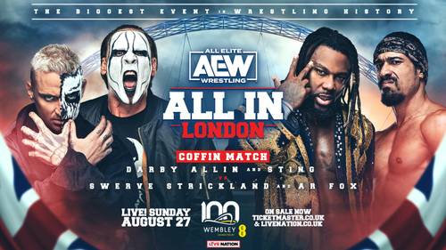 AEW All In Darby Allin y Sting vs. Swerve Strickland y AR FoxPalabras clave: AEW, All In, Londres.