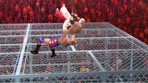 Jack Swagger castigando a Rey Mysterio en un Hell in a Cell Match