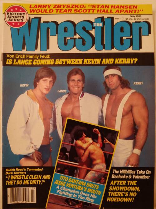 Kevin Lance y Kerry Von Erich en la portada de la revista The Wrestler