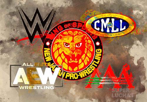 Logos empresas WWE, AEW, NJPW, AAA y CMLL