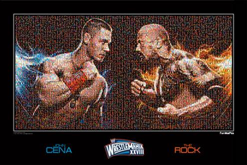 Mosaico Conmemorativo de The Rock vs John Cena en WrestleMania 28 con la cara de los fanáticos