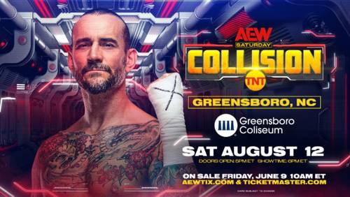 Anuncio de AEW Collision en Greensboro con CM Punk Twitter @Gbocoliseum