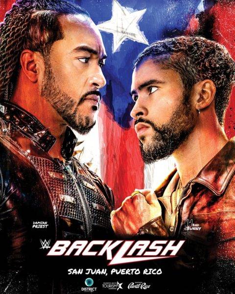 Damian Priest y Bad Bunny en el afiche oficial de Backlash 2023 WWE