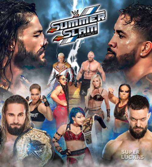 Póster de WWE SummerSlam 2023 con Roman Reigns contra Jey Uso.