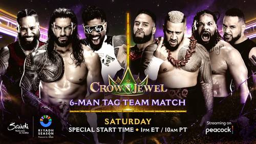 Jimmy Uso, Roman Reigns y Jey Uso vs. Tama Tonga,, Solo Sikoa y Jacob Fatu en Crown Jewel 2024 (02.11.2024) - WWE