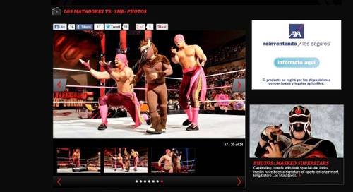 Los Matadores, Fernando y Diego con El Torito celebran su primera victoria ante 3MB en su presentación oficial en WWE RAW / Mississippi Coast Coliseum en Biloxi, MS – 30 de septiembre de 2013 / Captura de pantalla por Dement X-treMEX 187 – http://www.wwe.com