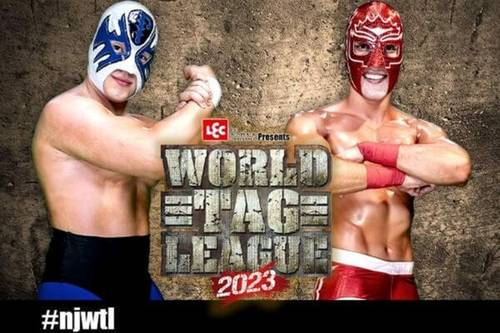 Superluchas - Atlantis Jr. y Sobrerano Jr., los representantes del CMLL para “World Tag League”, poseen máscaras de lucha libre y se paran uno al lado del