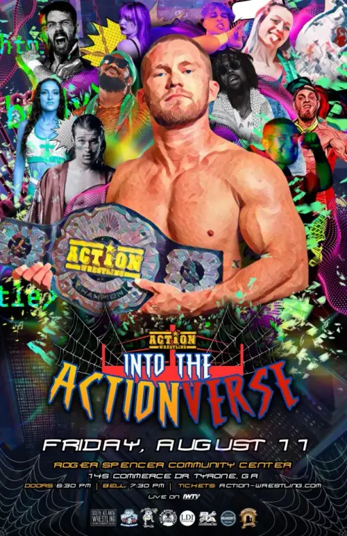 Afiche de ACTION Wrestling el 11 de agosto de 2023.