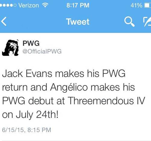 PWG anuncia el regreso de Jack Evans y el debut de Angélico en su promoción.