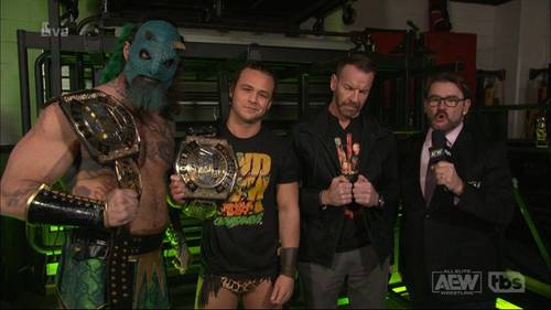 aew dynamite 12.01.2022 aew world tag team champions jurassic express luchasaurus jungle boy christian cage tony schiavone