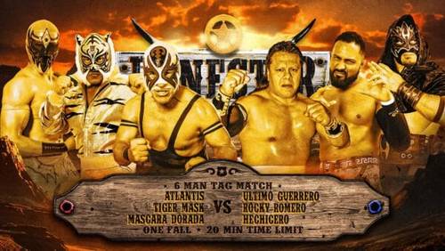 Superluchas - Los luchadores, también conocidos como luchadores del CMLL, se encuentran frente a una imagen de un desierto antes de participar en el “Lonestar Shootout” de NJPW.