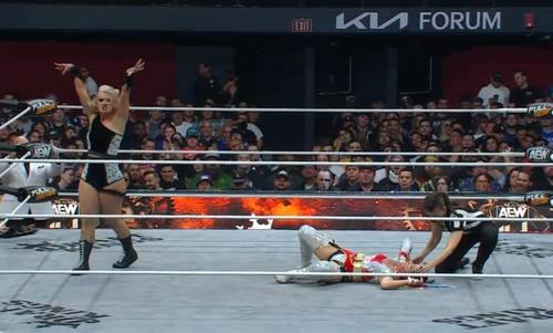 Superluchas - Los luchadores de la WWE muestran sus habilidades en un ring, mientras una mujer llama la atención en el centro.