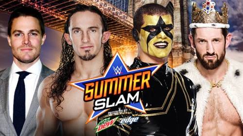 Neville & Stephen Amell vs. Stardust & King Barrett en SummerSlam 2015 - wwe.com