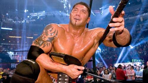 Batista tras ganar el Campeonato Mundial de Peso Completo en WrestleMania 21 - WWE