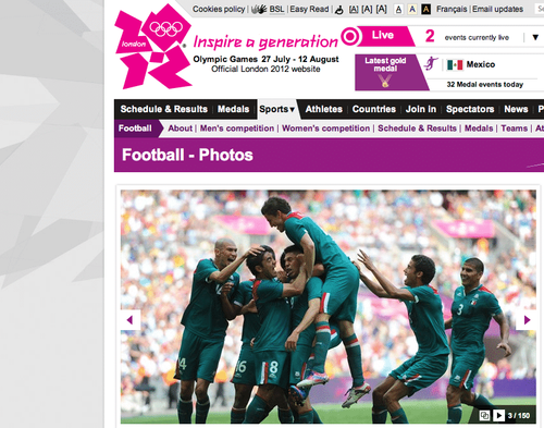 Celebración del segundo gol de Oribe Peralta en la final contra Brasil / www.london2012.com