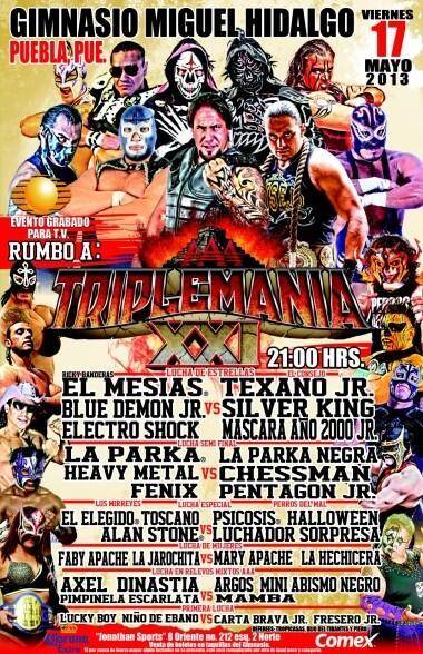 AAA Sin Límite: ¿Quién será el luchador sorpresa? / el Gimnasio “Miguel Hidalgo” de Puebla - 17 de mayo de 2013 / Image by @Lucha_Libre_AAA en Twitter