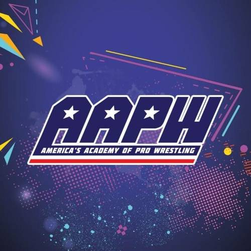 Superluchas - Logotipo de la America's Academy of Pro Wrestling (AAPW) sobre un fondo colorido de Heatwave.