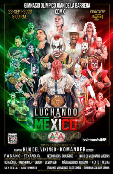 El cartel de Luchando México con Hijo del Vikingo, Megacampeonato y Komander en CDMX.