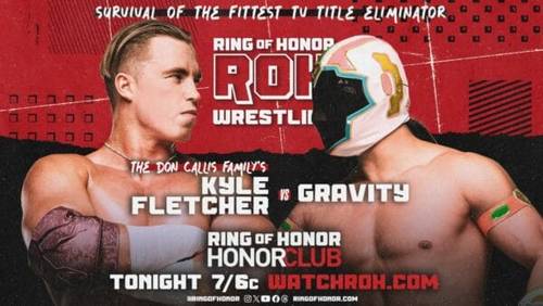 Superluchas - Un cartel de un combate de lucha libre entre Kyle Fletcher y Gravity en el evento ROH en HonorClub el 7 de diciembre de 2023.
