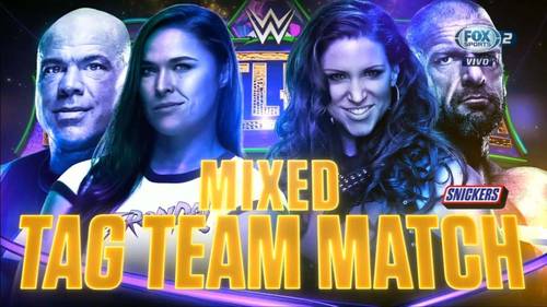 Ronda Rousey y Kurt Angle vs. Stephanie McMahon y Triple H en WWE WrestleMania 34 (08/04/2018) / WWE©
