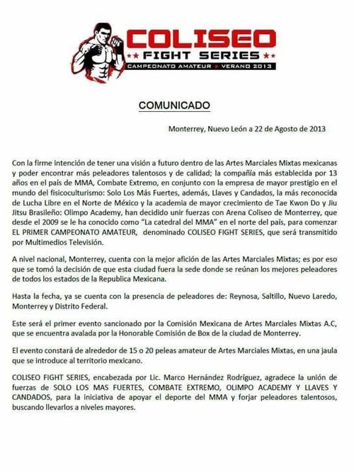 Coliseo Fight Series Monterrey, buscando talento MMA mexicano