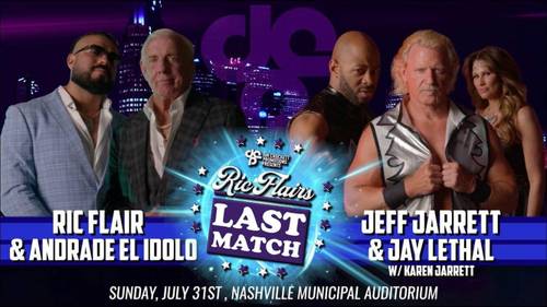 Andrade el Ídolo y Ric Flair vs. Jeff Jarrett y Jay White Ric Flair última lucha