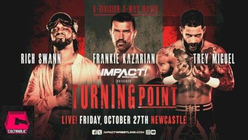 Superluchas - Impact anuncia lucha de la División X para un emocionante evento de lucha en Turning Point 2023. Este póster presenta a tres luchadores destacados