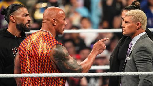 The Rock, Roman Reigns, Cody Rhodes y Seth Rollins, SmackDown 08-03-2024 - WWE