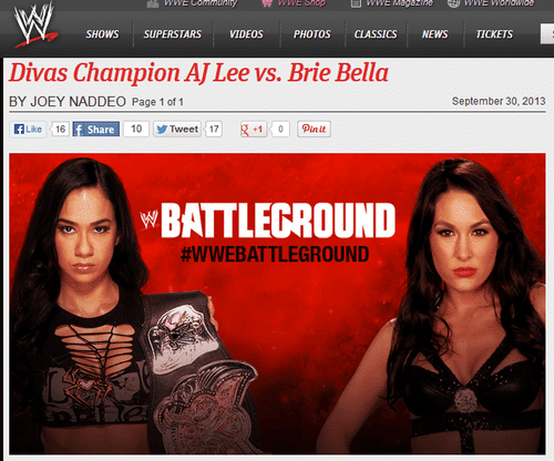 AJ Lee vs Brie Bella por el Campeonato de Divas en WWE Battleground - imagen por wwe.com