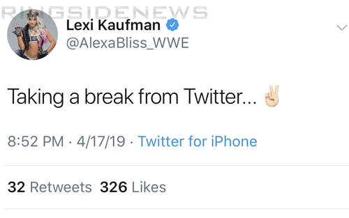 Alexa Bliss anuncia que se toma una pausa de Twitter (17/04/2019) / RingsideNews.com