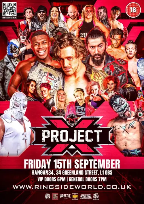 Un póster del evento de lucha libre Project X con los resultados de TNT Extreme Wrestling el 15 de septiembre de 2023.