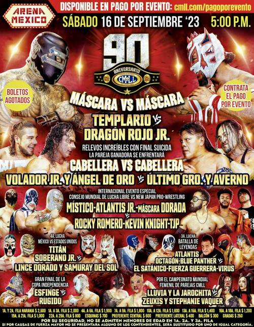 90 Aniversario del CMLL | Templario vs. Dragón Rojo Jr.