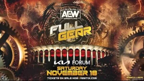 Superluchas - Un póster para la fiesta de visualización de AEW Full Gear 2023.