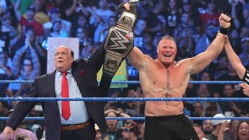Brock Lesnar tras batir a Kofi Kingston y conseguir el Campeonato WWE en el estreno de SmackDown en FOX - WWE