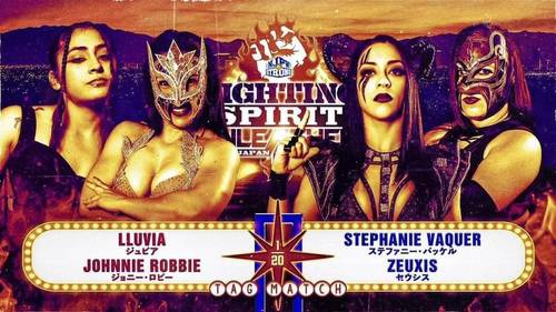 Un cartel de un combate de lucha libre entre dos mujeres en &quote;Fighting Spirit Unleashed&quote;.