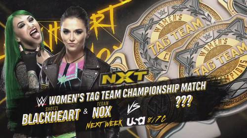Shotzi Blackheart y Tegan Nox vs las Campeonas de Parejas WWE en WWE NXT 2 luchas titulares en NXT