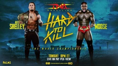 Superluchas - Dos luchadores de TNA parados uno al lado del otro en un cartel que muestra los resultados de TNA Hard To Kill.