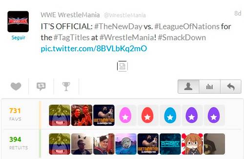WWE anuncia lucha por el Campeonato de Parejas en WWE WrestleMania 32 entre The New Day y The League of Nations... pero borra el Tweet 7 días después / FavStar.com