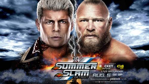 Afiche oficial de SummerSlam 2023 con Cody Rhodes y Brock Lesnar WWE