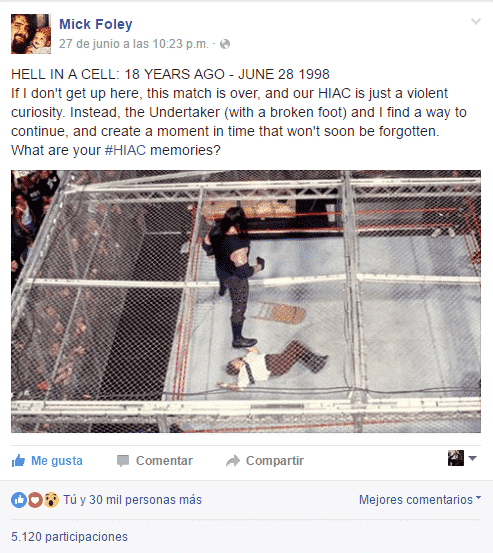 Pantallazo del Facebook de Mick Foley